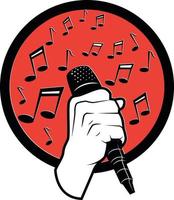 Vector Image Of A Hand Holding A Microphone With Musical Notes In The Background