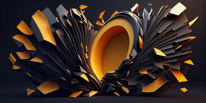 illustration of a futuristic abstraction, featuring a 3D background with dynamic shapes and colors photo