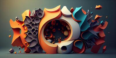 illustration of a futuristic abstraction, featuring a 3D background with dynamic shapes and colors photo