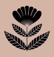 Ornamental flower and leaves shape. Motif in scandinavian style. Ethnic flat illustration in black. vector