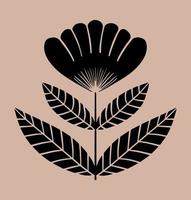 Ornamental flower and leaves shape. Motif in scandinavian style. Ethnic flat illustration in black. vector