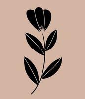 Ornamental flower and leaves black shape. Motif in scandinavian style. Ethnic flat illustration in black. vector