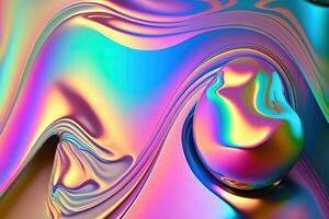 illustration of holographic liquid background. Holographic iridescent backdrop. Pearlescent gradient and foil effect for design prints. Rainbow metal photo