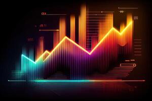 illustration of crypto market data, chart, silhouette crypto currency market, isometric, colorful gradient background photo