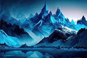 illustration of abstract winter ice mountain landscape with different shades of blue photo