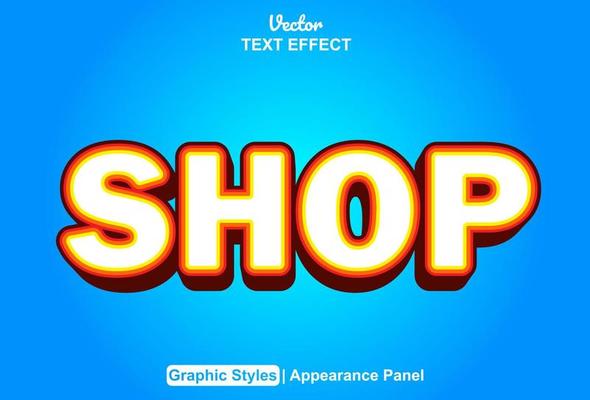 shop text effect with orange graphic style and editable.