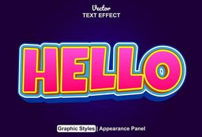 hello text effect with pink graphic style and editable. vector