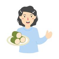 mujer de venta lemang tradicional comida vector