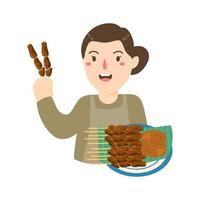 woman selling sate or satay vector