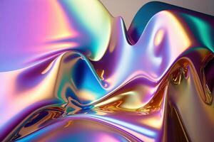 illustration of holographic liquid background. Holographic iridescent backdrop. Pearlescent gradient and foil effect for design prints. Rainbow metal photo