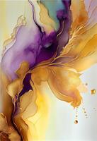 illustration of alcohol ink painting, golden abstract, pastel tones with golden cracks photo