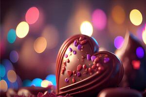 illustration of Valentine chocolate, love, romantic, blur colorful bokeh background. Neural network generated art. Digitally generated image photo