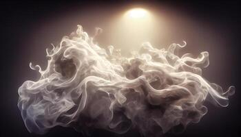 illustration of White curve fog, smoke, clouds, fire and dark background with spotlight. Abstract illustration art. Pattern texture, use for ad, poster and template, business.Digital art photo