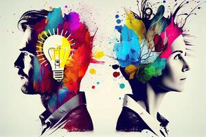 illustration of man and woman sharing idea, creative background photo