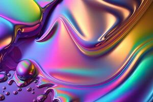 illustration of holographic liquid background. Holographic iridescent backdrop. Pearlescent gradient and foil effect for design prints. Rainbow metal photo