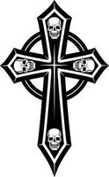 Monochrome Vector Image Of A Cross Decorated With Skulls