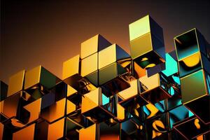 illustration of digital cubic abstract background of color, metal squares, reflection photo
