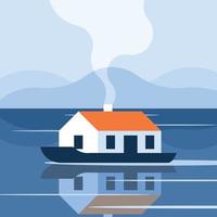 Vector Image Of A Floating House On The River