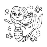 Vector illustration of beautiful and cute mermaid. Suitable for coloring page, coloring book, etc