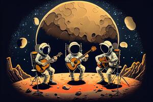 illustration of a trio of astronauts making music on the lunar surface photo