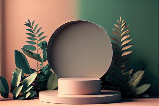 illustration of empty space podium display for product mockup natural background. Digital art photo