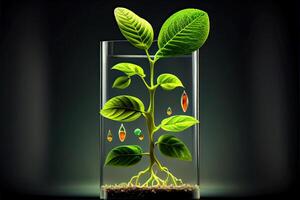 generativo ai ilustración de Ciencias y biotecnología concepto. creciente de planta en laboratorio foto