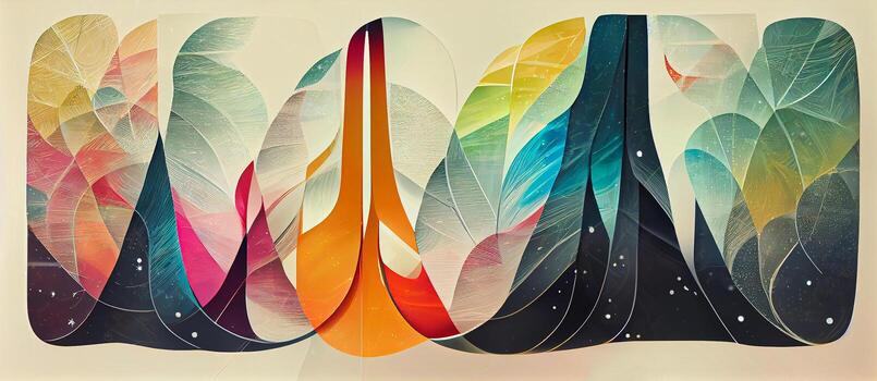illustration of abstract flat colorful stripes geometric background, surreal waves and curve flowing as wallpaper background illustration photo