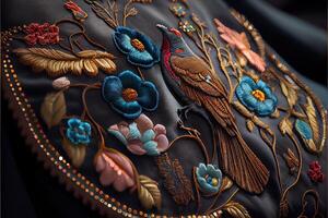 illustration of multicolor ethnic hand embroidery pattern design photo