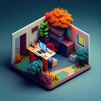 illustration of Office on smart phone, isometric diorama, land plot, pop color, colorful. Digitally generated image photo