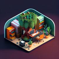 illustration of Office on smart phone, isometric diorama, land plot, pop color, colorful. Digitally generated image photo