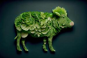 illustration of a cow made of fresh fruits and vegetables photo