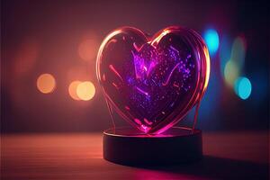 illustration of love heart neon light, decor, bright light, romantic. Love and valentine day concept. Neural network generated art. Digitally generated image. photo