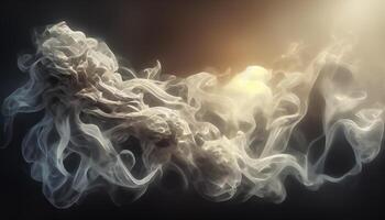 illustration of White curve fog, smoke, clouds, fire and dark background with spotlight. Abstract illustration art. Pattern texture, use for ad, poster and template, business.Digital art photo