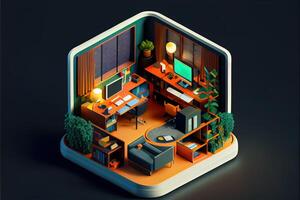 illustration of Office on smart phone, isometric diorama, land plot, pop color, colorful. Digitally generated image photo