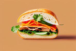 generativo ai ilustración de banh mi Vietnam pan, alimento, estudio, asiático, vietnamita emparedado , vietnamita alimento, Copiar espacio foto