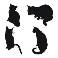 Silhouette of sitting cats in different positions, hand drawn pack of pet shapes and figures, isolated vector