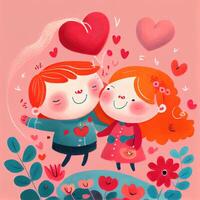 illustration of An adorable and endearing cartoon character for Valentine's Day, love, hearts, flowers, romance, happy, cheerful, joyful, fun, playful, lighthearted, sweet photo