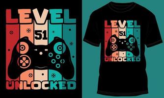 Gamer or Gaming Level 51 Unlocked Tshirt Design vector