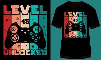 jugador o juego de azar nivel 45 desbloqueado camiseta diseño vector