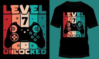 Gamer or Gaming Level 07 Unlocked Tshirt Design vector