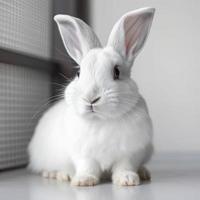 Cute white rabbit with short ears, Generate Ai photo