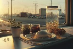 Ramadan Iftar food, Iftar meals and gatherings, Ramadan iftar Eid. Muslim family has dinner at home. Table with traditional food. Eid al-Fitr celebrations, Generate Ai photo