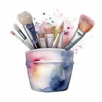 cup with brushes very light pastel colors, watercolor, light colors on white background, generat ai photo