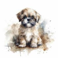 cute fluffy watercolor of a shih Tzu puppy on background, Generate Ai photo