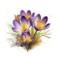 free crocuses flowers water color, pastel ,white background , generat ai photo