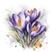free crocuses flowers water color, pastel ,white background , generat ai photo