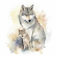 gratis lobo madre con lobo niño agua color, pastel ,blanco antecedentes , generar ai foto