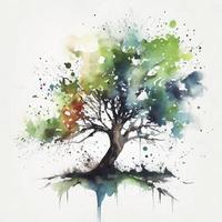 meedow, one tree, water color, pastel color with white background, generat ai photo