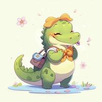 cute alligator, cartoon, 2d, illustration, generat ai photo