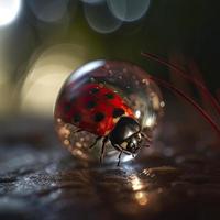 a sphere made of tiny glassine macro ladybugs, macro photography, generat ai photo